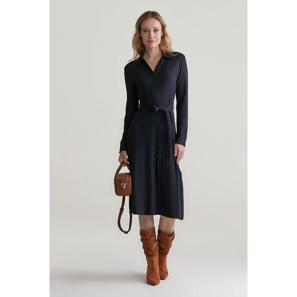 GANT Women's SLIM JERSEY SHIRT DRESS Belted in black size L